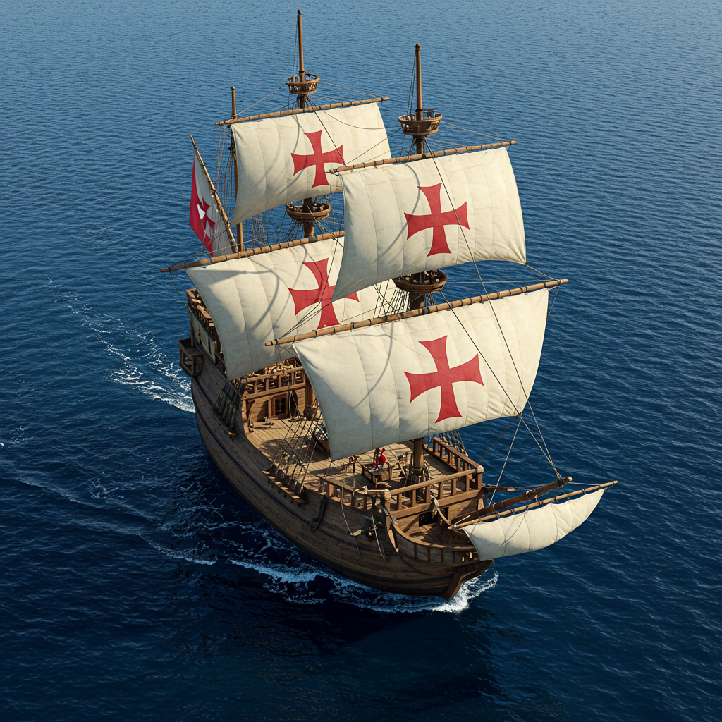 Large ship with sails in the ocean