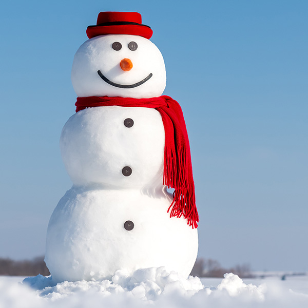 Snowman with red scarf and hat