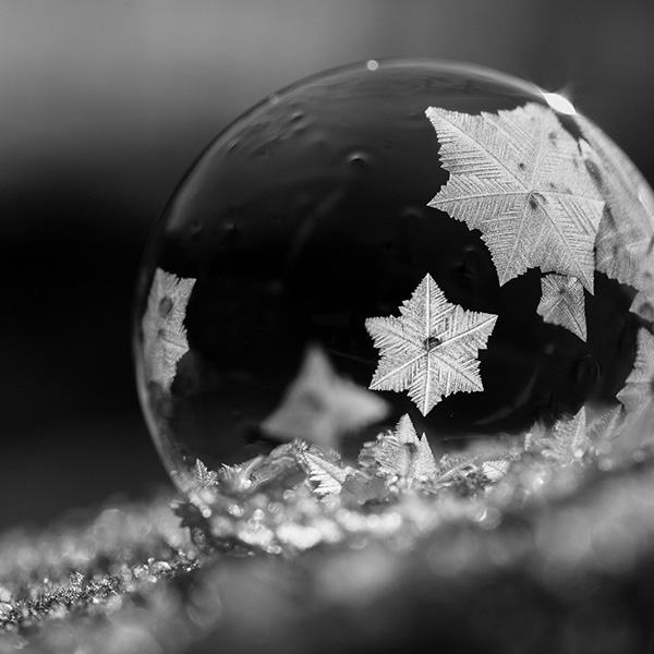 Glass globe with snow flakes